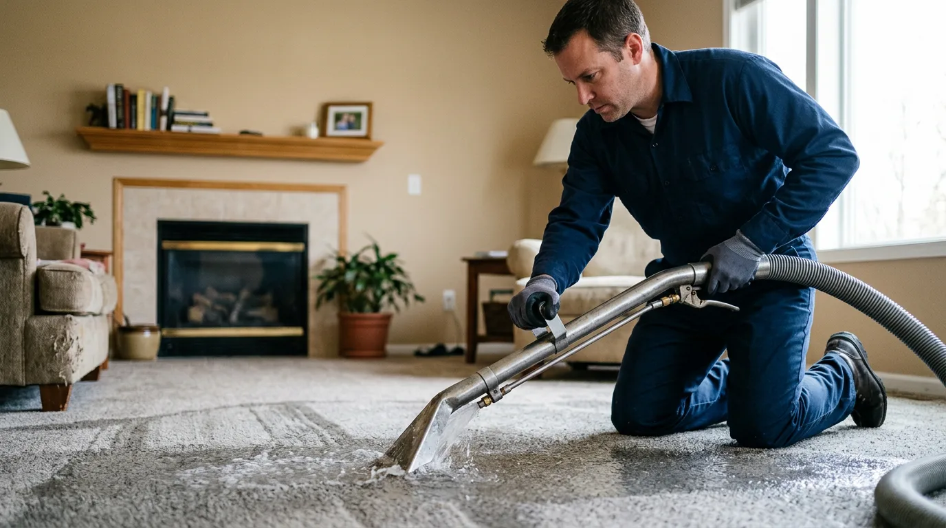 Water damage restoration technician working near North Canton, CT